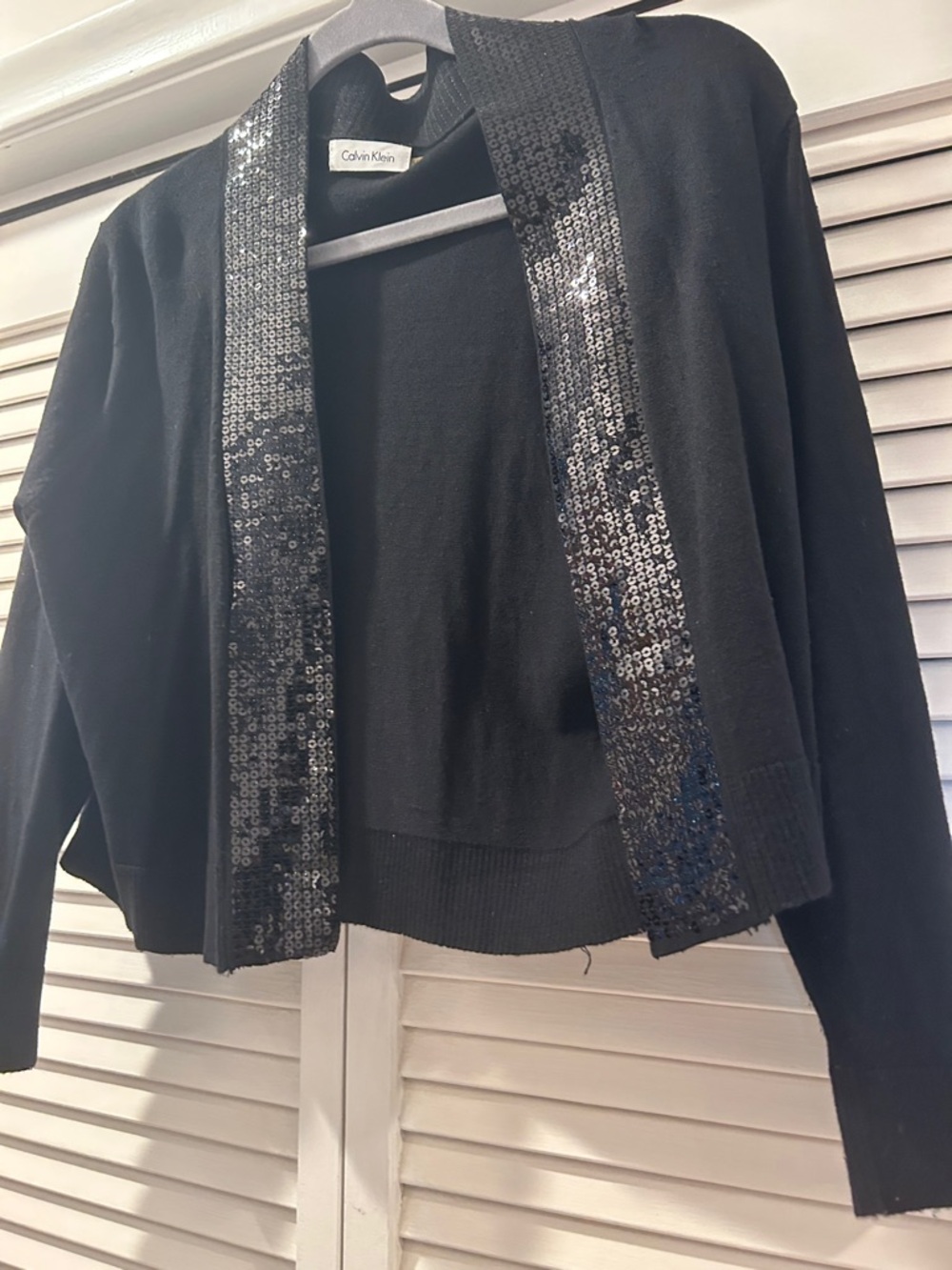 Calvin Klein Black Sequin-Trim evening shrug